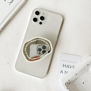 Custodia per telefono minimalista con supporto a specchio rotondo e incisione
