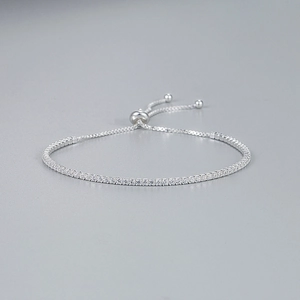 Minimalist 925 sterling silver slider bracelet with sparkling zircon geometric stones