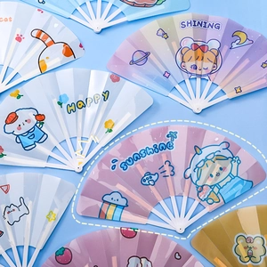 Portable cartoon plastic folding hand fans with cute cat and astronaut girl patterns