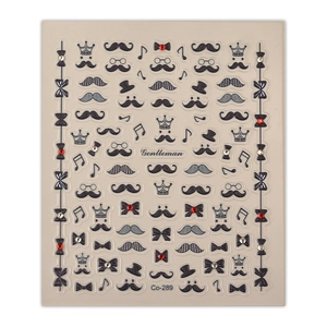 5D Gentleman style nail art stickers with 3D mustaches, hats and bows, model Co-289