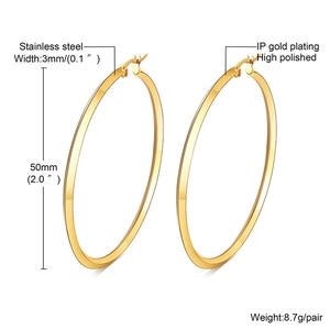 Chic 50mm gold plated stainless steel oversized hoop earrings with high polish finish