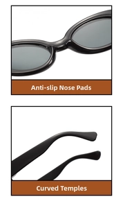 Détails des plaquettes nasales antidérapantes et des branches de lunettes pour chat