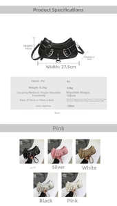 Detail specifications of the half-moon PU leather crossbody bag with adjustable strap
