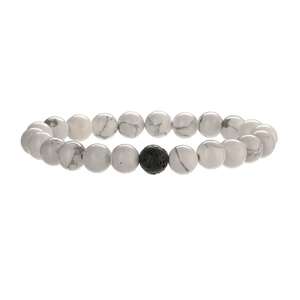 Natural white turquoise and black volcanic stone beaded elastic bracelet for men and women