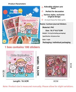 Detail showing 18.5x18.5cm PVC cartoon sticker box dimensions and product specifications