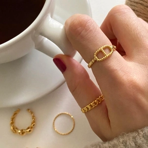 925 silver gold-plated jewelry set with twisted rope rings and chain earrings