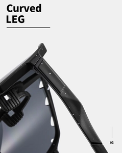 Close-up of matte black curved legs on professional outdoor cycling sunglasses
