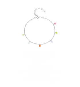 Detail of S925 sterling silver chain featuring colorful cubic zirconia tassel charms