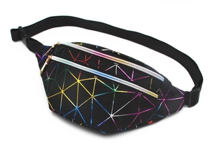 Schwarze PU-Leder Bauchtasche mit geometrischem Laser-Muster und Doppelreißverschluss