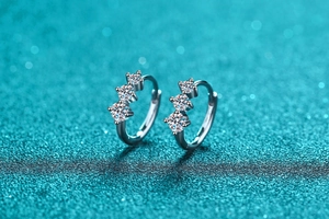 Macro shot of 925 sterling silver hoop earrings featuring three round-cut white zircons