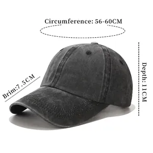 Vintage washed cotton baseball cap in charcoal gray with adjustable 56-60cm strap
