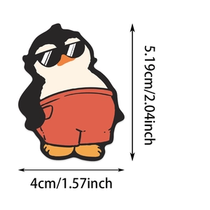 Detailed size chart showing a cute cartoon penguin sticker measuring 5.19cm by 4cm