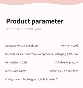 Tabella delle specifiche tecniche per la pistola sparabolle automatica per bambini