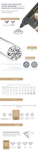 Moissanite diamond size chart showing carat weight, D color, and 8 hearts 8 arrows cut
