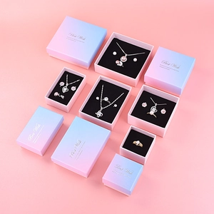 Elegant gradient pink and blue jewelry gift boxes set for rings, necklaces, and earrings