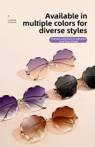 Détail de lunettes de soleil sans monture avec verres dégradés et branches en métal doré