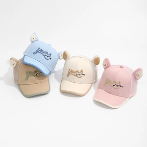 Cute kids mesh baseball caps with 3D cat ears and embroidery for girls aged 2-5