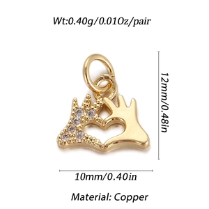18K gold plated copper heart hand gesture pendant with crown and small diamond details