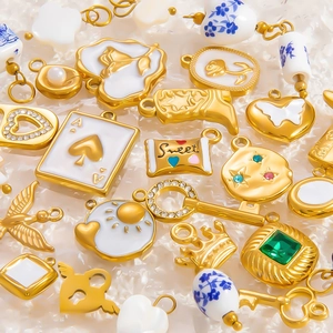Assorted 18k gold plated stainless steel DIY charms with enamel and rhinestones