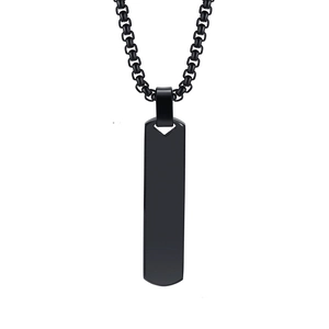Minimalist black rectangular vertical bar pendant necklace with sleek matching chain