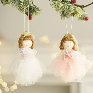 Christmas Tree Hanging Ornaments Angel Doll Fabric Lace Gauze Crown Ballet Girl Pendant Festive Party Decor
