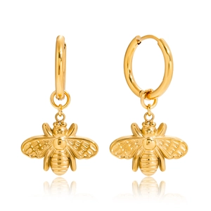Classic 18K gold plated stainless steel bee charm hoop earrings for women on white base