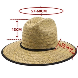 Wide brim straw sun hat with black trim for UV protection, 57-60cm head circumference