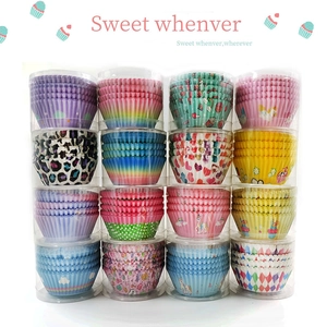 Variety of printed oil-proof muffin paper cups in PVC tube packing for baking use