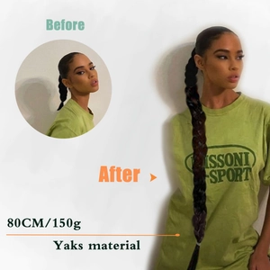 Long 80cm braided ponytail hair extension before and after comparison view