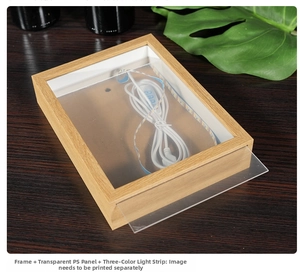 Internal structure of DIY light frame with USB LED strip and wood texture finish