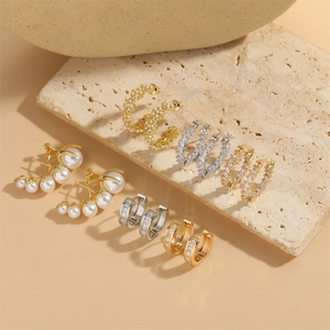 Elegant Copper Flower Earrings With Cubic Zirconia And Faux Artificial Pearl Dainty Small Hoop Huggie Style Jewelry For Women