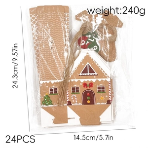 Detailed set of 24 flat-packed gingerbread house boxes with twine and number tags
