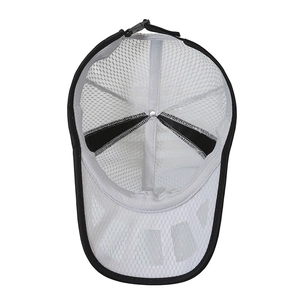 Lightweight breathable white mesh baseball cap with black contrast strap for outdoor sports