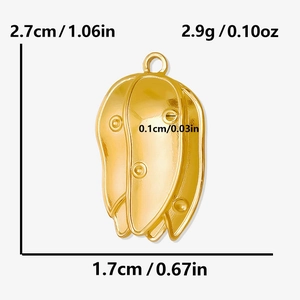 Detail view of 304 stainless steel gold flower bud pendant with dimensions and weight specs