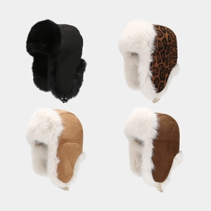 Winter faux fur trapper hats in leopard print and solid suede colors for windproof warmth