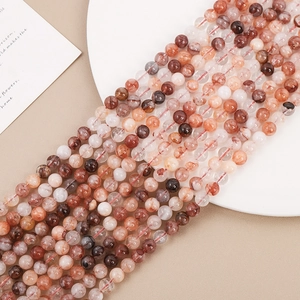 Natural red hematoid quartz round loose beads strand for DIY handmade jewelry crafting
