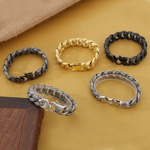 Retro 18mm stainless steel chain bracelets with vintage engraved patterns in five colors
