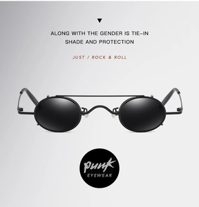 Macro view of retro punk round sunglasses with a durable double bridge metal frame