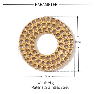Detailed view of 18mm gold plated stainless steel hollow pendant with woven texture