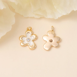 Pendentifs fleurs en métal avec zircon et émail pour colliers et boucles d'oreilles