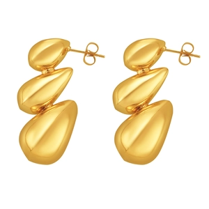 Bohemian triple teardrop earrings in 18k gold plated copper with polished mirror finish