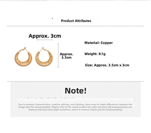 Detailed view of textured gold geometric earrings with dimensions 3.5cm by 3cm