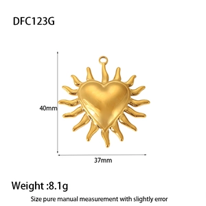 Detailed dimensions of gold heart sunburst locket showing 40mm height and 37mm width