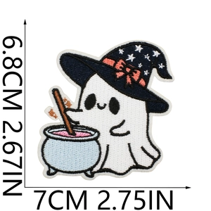 Detailed dimensions of ghost and witch hat embroidery patch for Halloween decoration