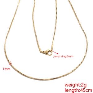 Goud vergulde roestvrijstalen box ketting met een breedte van 1mm en lengte 45cm