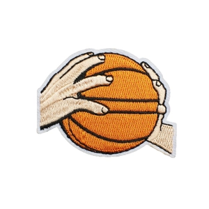 Embroidered basketball patch with hands holding ball for children clothing decoration