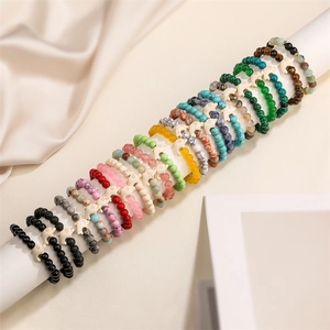 Dolphin Beaded Bracelet Natural Stone Tiger Eye Agate Lava Rock Elastic Strand Handmade Ocean Style Unisex Jewelry