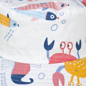 Breathable white cotton sun hat with cute cartoon ocean sea life prints for outdoors