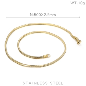 Close-up of golden stainless steel snake chain showing 2.5mm width and lobster clasp detail