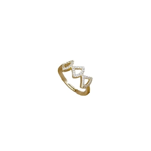 Adjustable gold-plated ginkgo leaf ring with sparkling zircon stones in a triple row